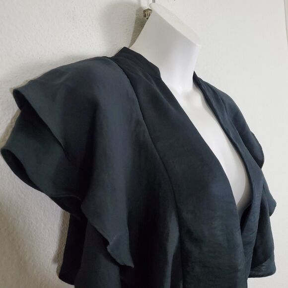 Avec Les Filles Dress Womens XS Black Ruffles Faux Wrap Mini Satin - Picture 4 of 12